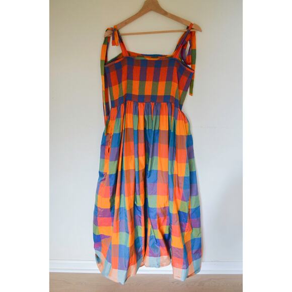 Payal Jain Smocked Bodice Madras Plaid Maxi Dress Anthro Size 1X - Picture 7 of 8